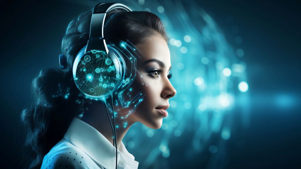 A contact center agent wearing a headset.